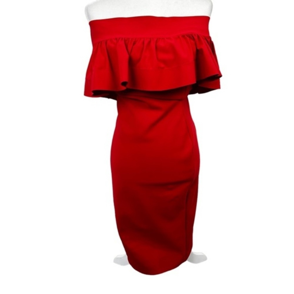 Chiara Boni La Petite Robe Off-Shoulder Ruffle Red Bodycon Dress